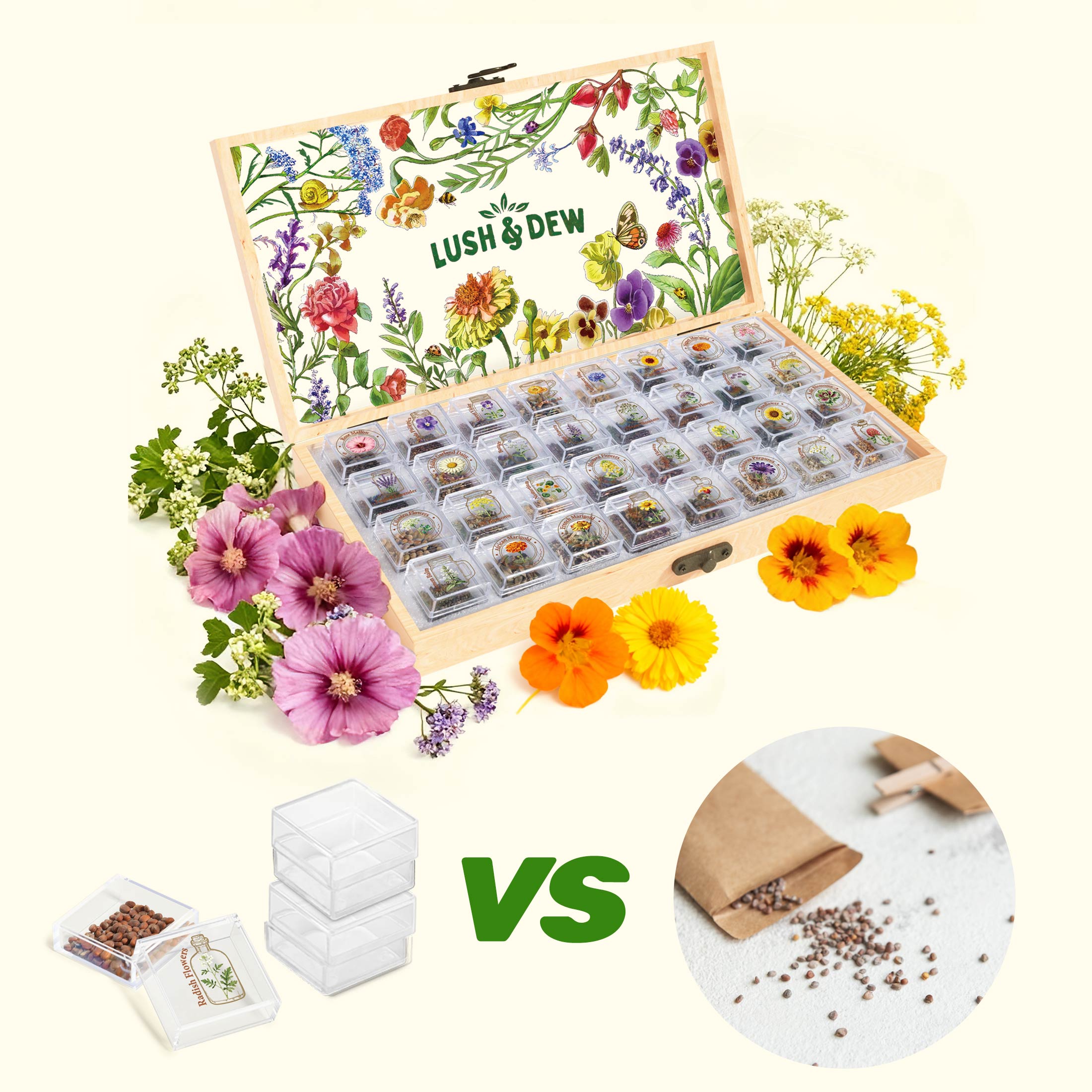 flower seed subscription box Edible Flower Seed Bank with Almanac 2026 – 32 Non-GMO Varieties
